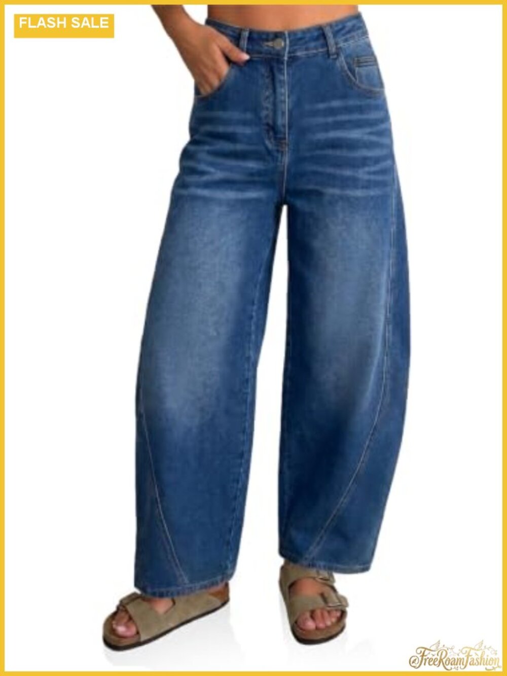 Womens Wide Leg Baggy Cropped Jeans High Waist Stretch Denim Pants